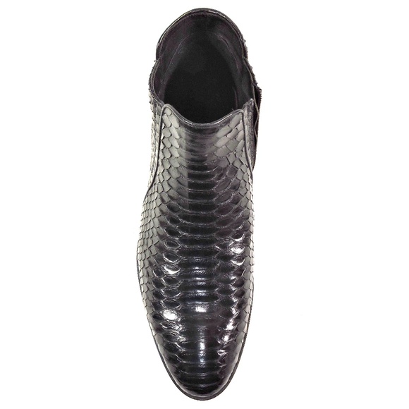 GOODMAN 🇮🇹 MEN'S BLACK SOFT PYTHON LEATHER COMFORT BOOTS - Picture 6 of 8